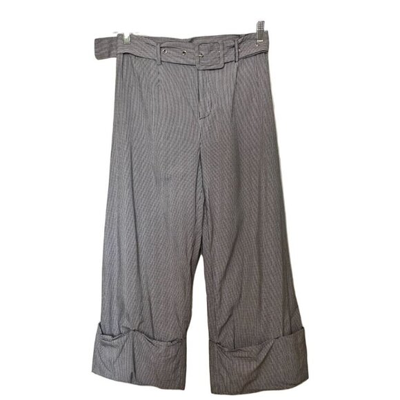 CURRENT AIR BLACK WHITE CHECKS WIDE CROPPED LEG BELTED PANTS - S - Picture 1 of 8